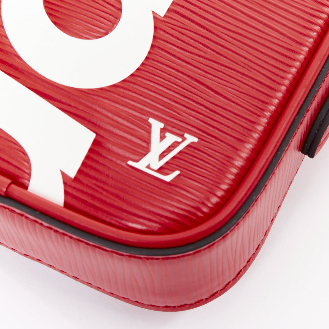 LOUIS VUITTON SUPREME 2017 Epi Danube PM red white logo leather crossbody bag
