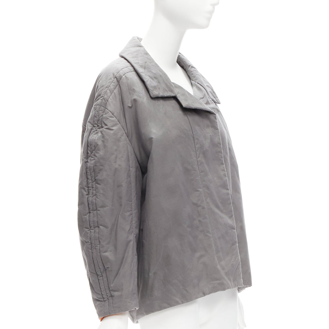 MARNI grey washed cotton brown lined padded cocoon MA1 jacket IT36 XS