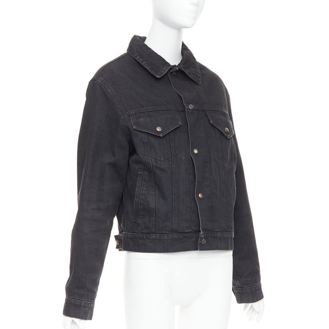 SAINT LAURENT 2018 black classic washed denim snap buttons trucker jacket M