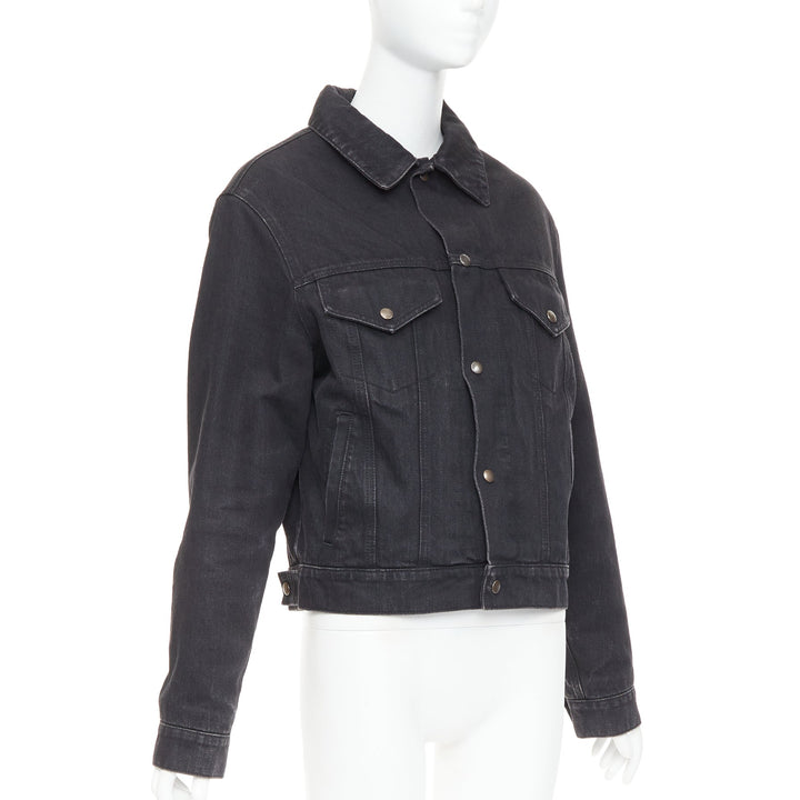 SAINT LAURENT 2018 black classic washed denim snap buttons trucker jacket M