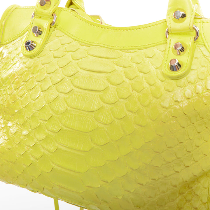 BALENCIAGA City Classic Mini neon yellow scaled leather motocross bag