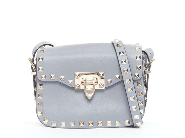 VALENTINO Rockstud light blue silver studs turnlock crossbody shoulder bag