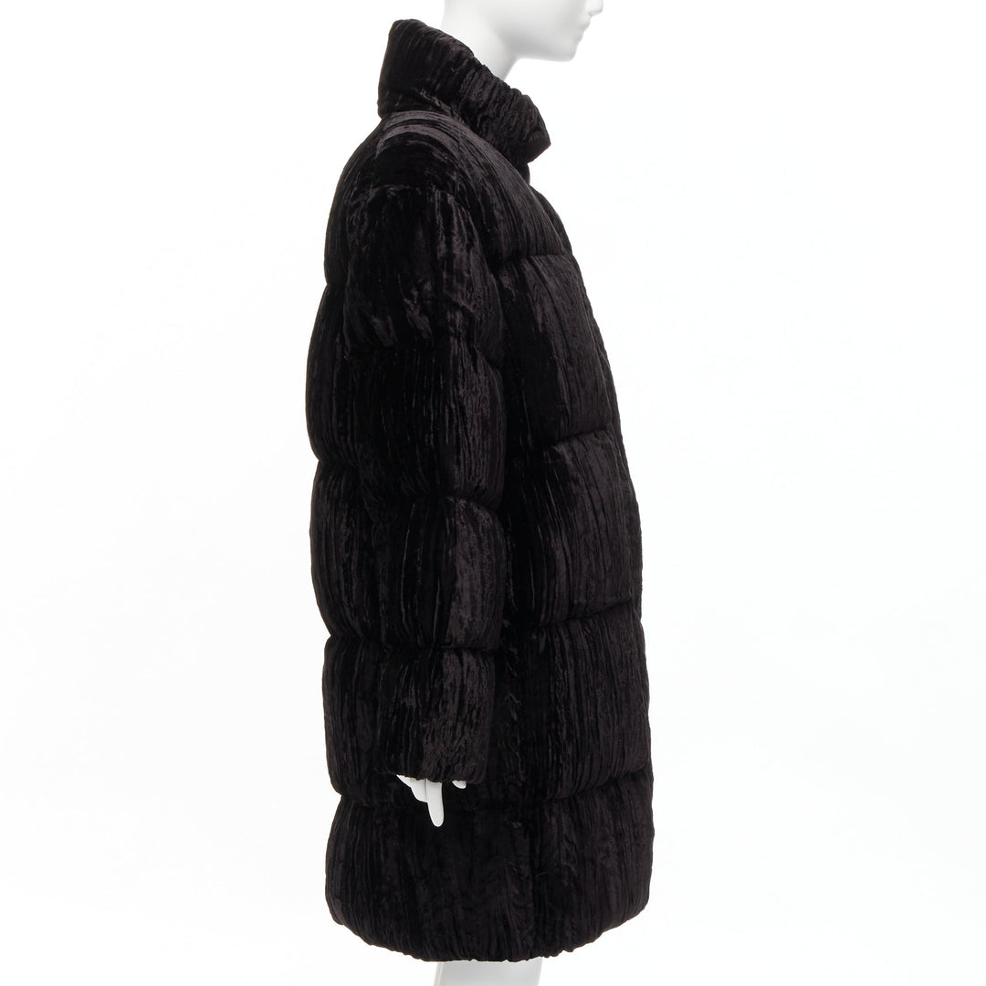 ANAIS JOURDEN black crimped velvet high neck puffer coat jacket FR38 M