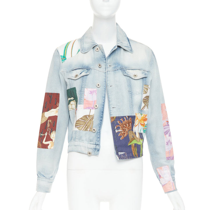 LOEWE 2018 Paula's Ibiza blue mermaid floral patchwork denim jacket