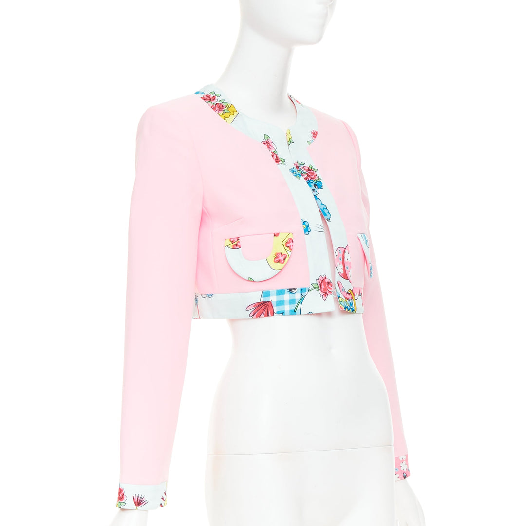 MOSCHINO COUTURE! 2022 Runway Calico Animals pink blue bolero jacket IT38 XS