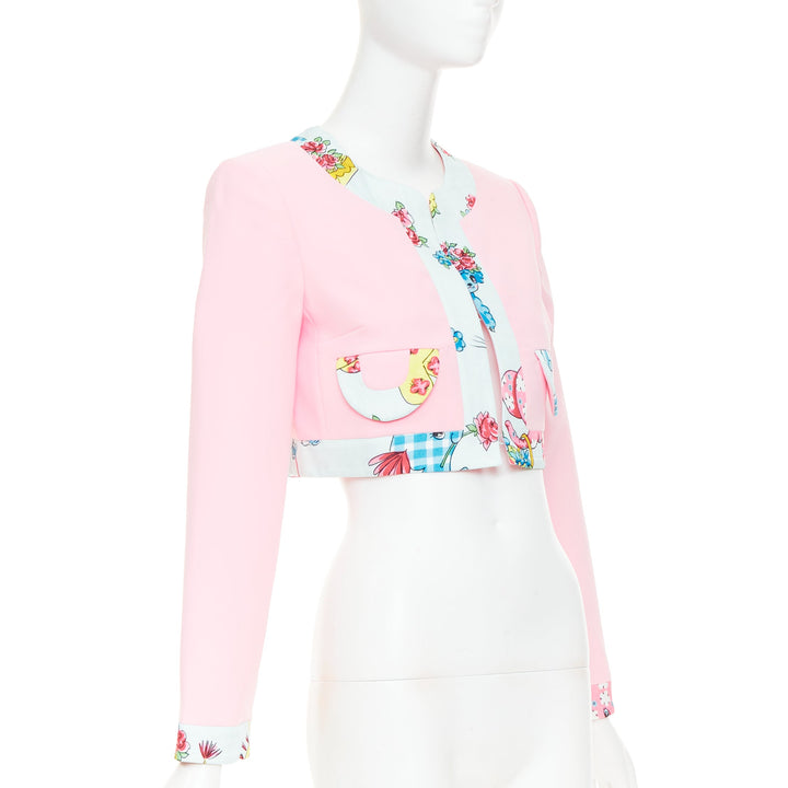 MOSCHINO COUTURE! 2022 Runway Calico Animals pink blue bolero jacket IT38 XS