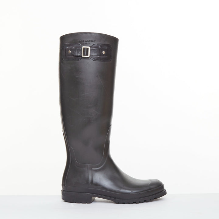 SAINT LAURENT 2016 Runway Festival matte black rubber buckle rain boots EU39