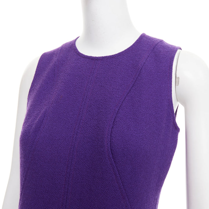 VERSACE purple boucle wool Medusa button slant pocket dress IT38 XS