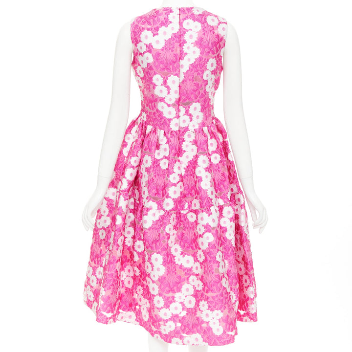 MALENE ODDERSHEDE BACH 2018 pink white Papaver floral jacquard midi dress M
