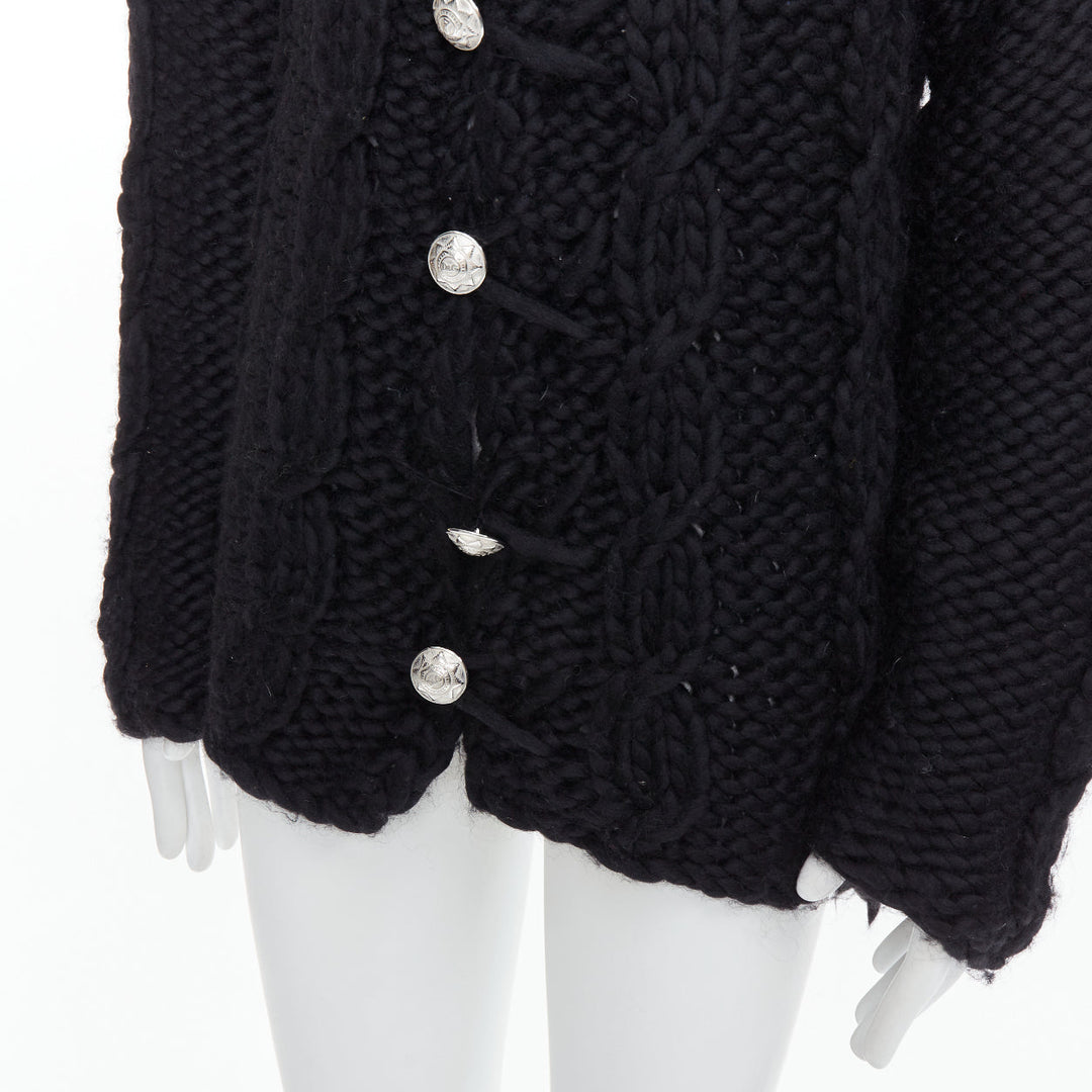 DOLCE GABBANA D&G Vintage black wool chunky cable knit cardigan S