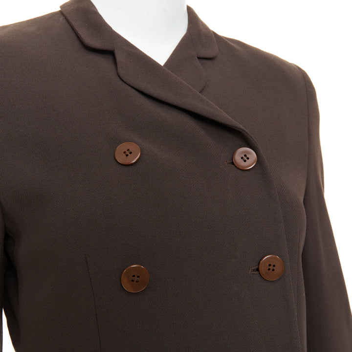 GIORGIO ARMANI solid brown pure new wool double breasted tailored jacket IT40 S
