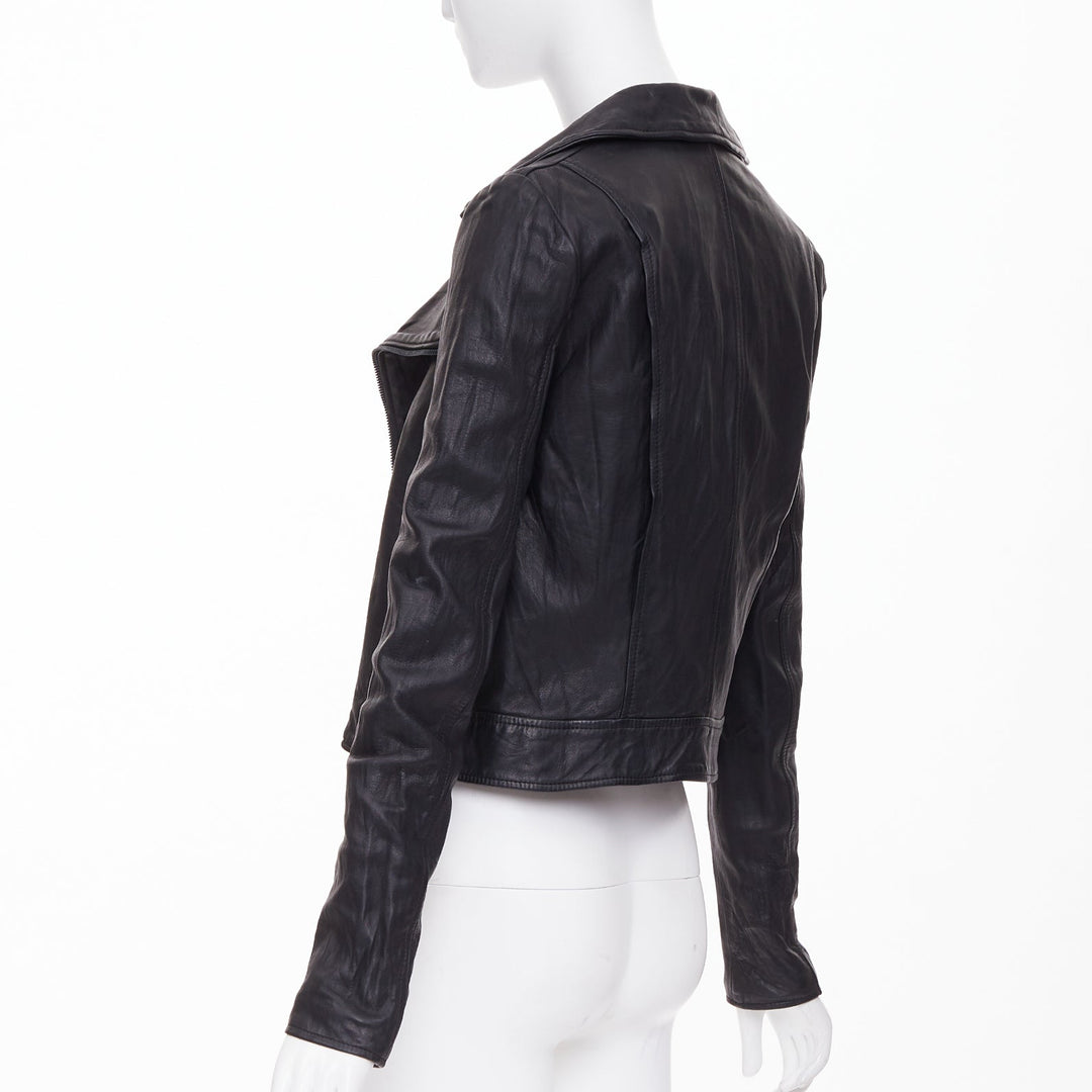 THE ROW 2017 black crinkled lambskin leather minimal biker jacketl XS