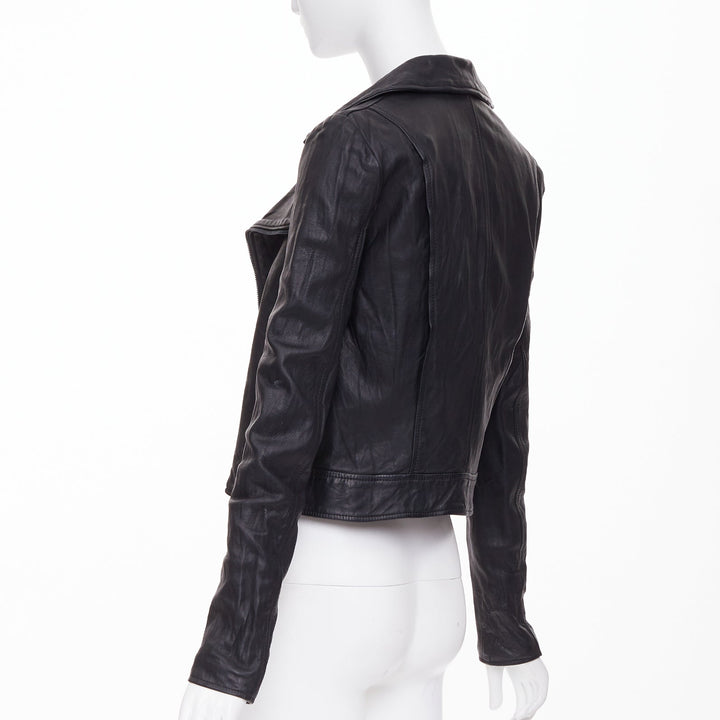 THE ROW 2017 black crinkled lambskin leather minimal biker jacketl XS