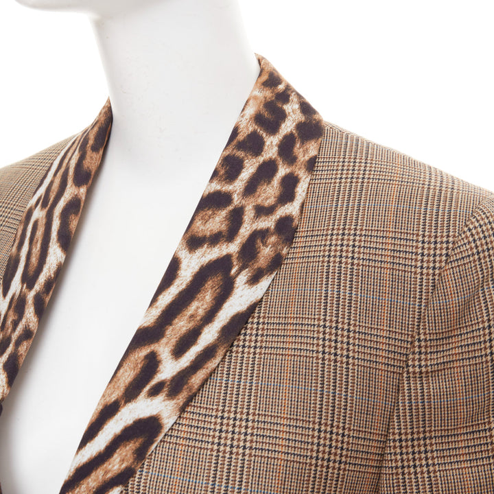 R13 2019 Runway Shawl brown wool leopard shawl collar check blazer S
