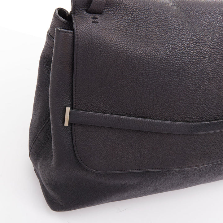 THE ROW Top Handle 14 black pebble leather loop through flap shoulder bag