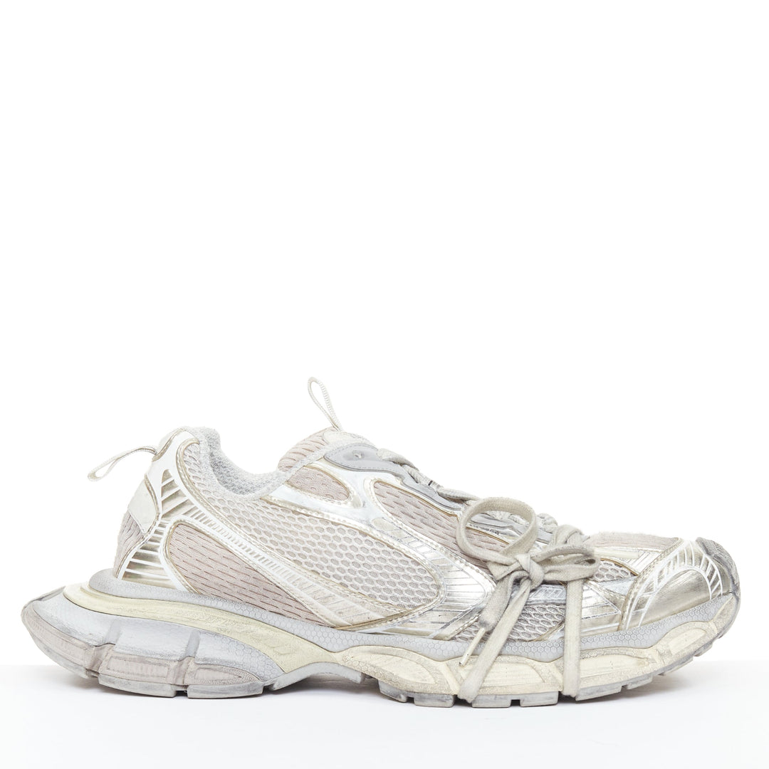 BALENCIAGA 2023 Runway 3XL silver mesh fabric chunky trainers sneakers EU44