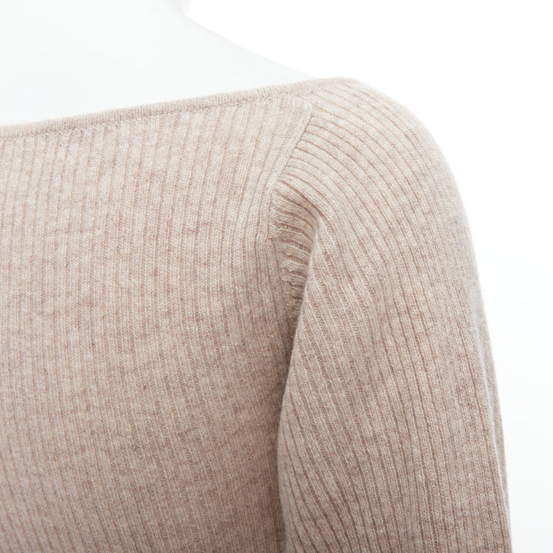 REFORMATION beige recycled cashmere wide neck ribbed sweater US0 XS