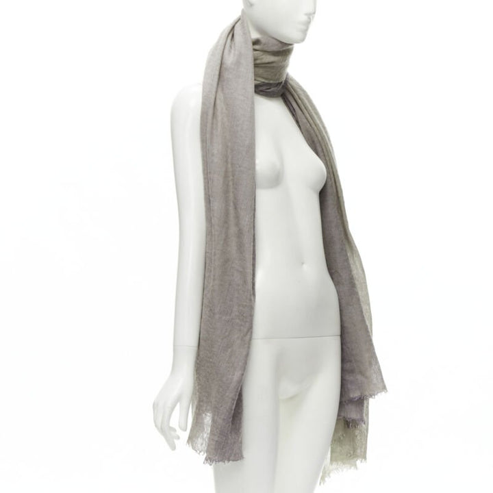 HERMES cashmere silk blend grey beige 4-tone colorblock frayed oversized scarf