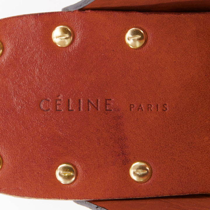 CELINE Phoebe Philo black brown calf wooden platform clog sandals EU37