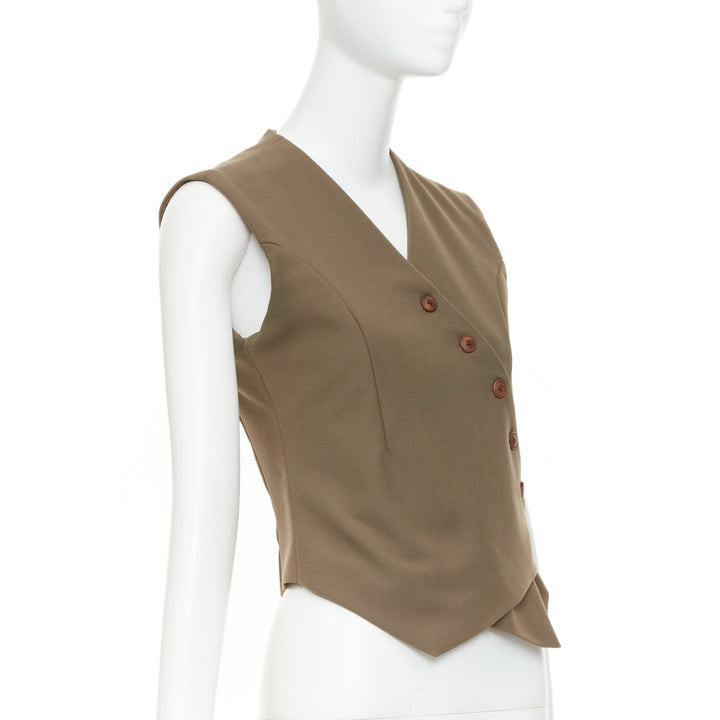 THE FRANKIE SHOP 2023 Maesa brown asymmetric cut crossover button up vest S
