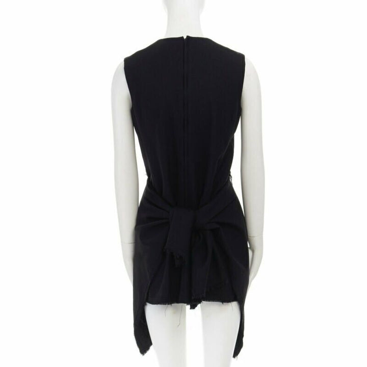 COMME DES GARCONS Vintage AW94 black wool raw edge slit sides tie back dress M