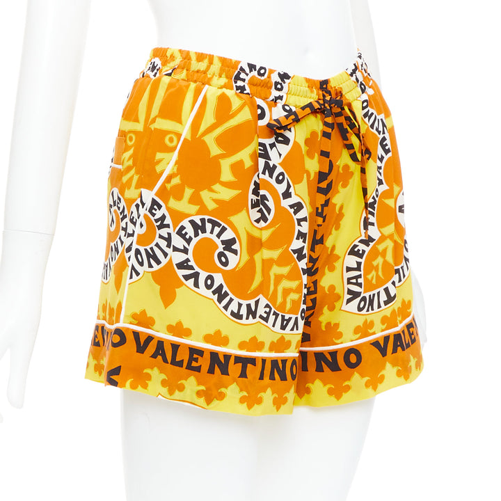 VALENTINO 2022 100% silk crepe yellow bandana print wide shorts IT36 XXS