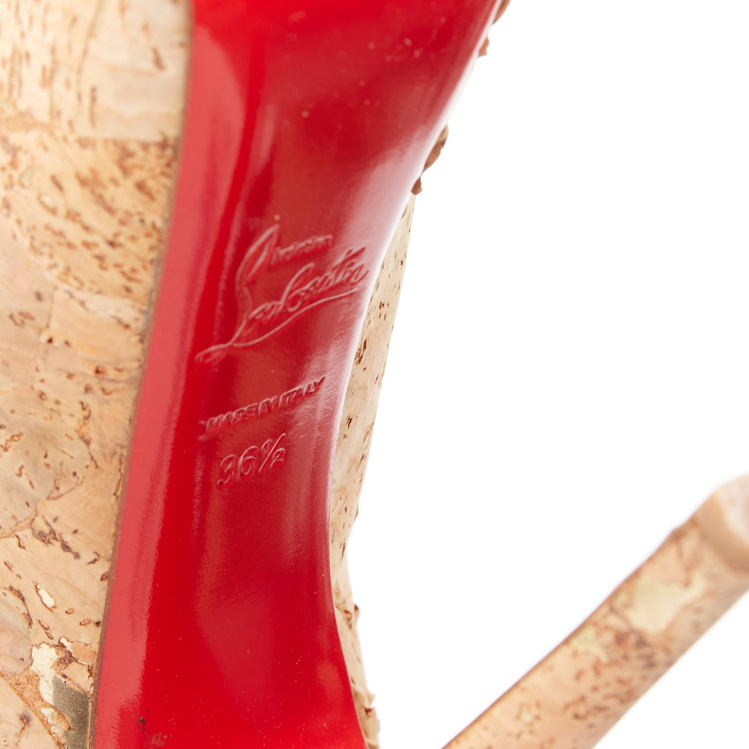 CHRISTIAN LOUBOUTIN Highness 160 brown gold cork peep toe platform heels EU36.5