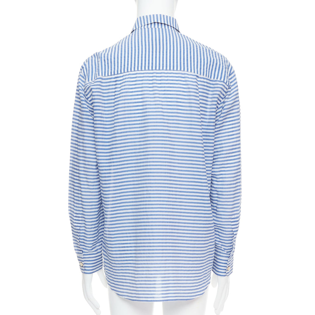 ROMEO GIGLI JOYCE blue cotton silk striped embroidery shirt IT50 L