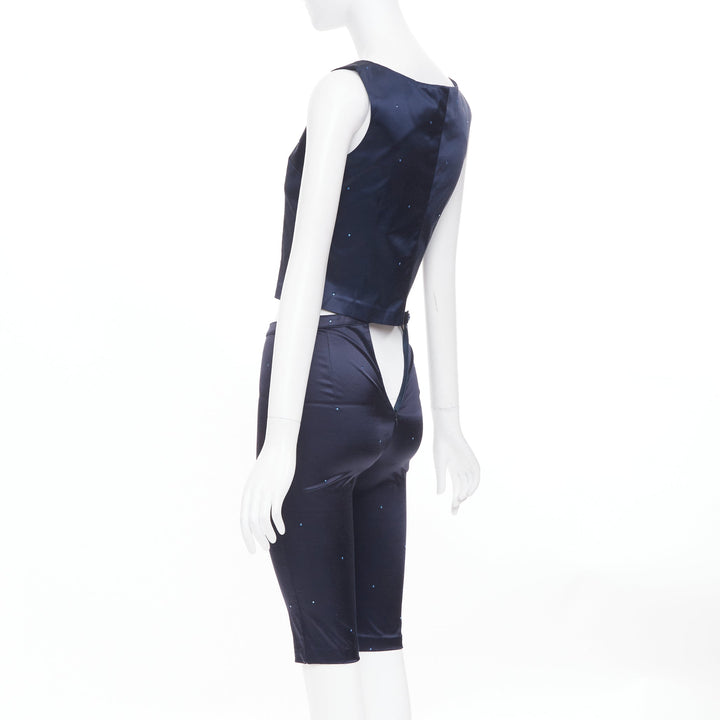 MAX & CO Trends navy blue crystal cotton blend bateau crop top capri set IT40 S