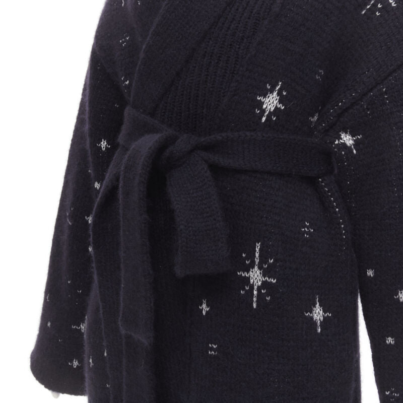 ALANUI alpaca wool chunky knit navy blue silver starburst cardigan coat robe M