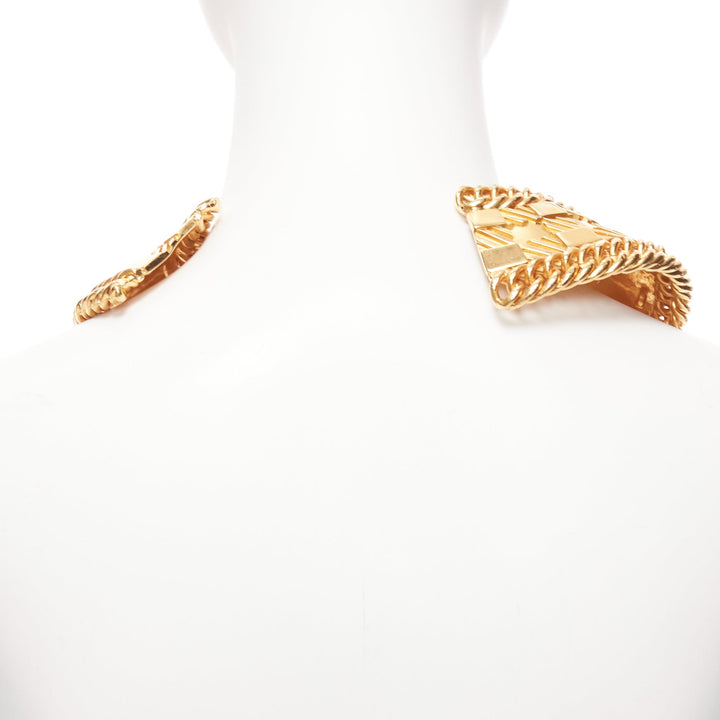 BALMAIN gold 3D checkered chain heavy metal choker plate necklace