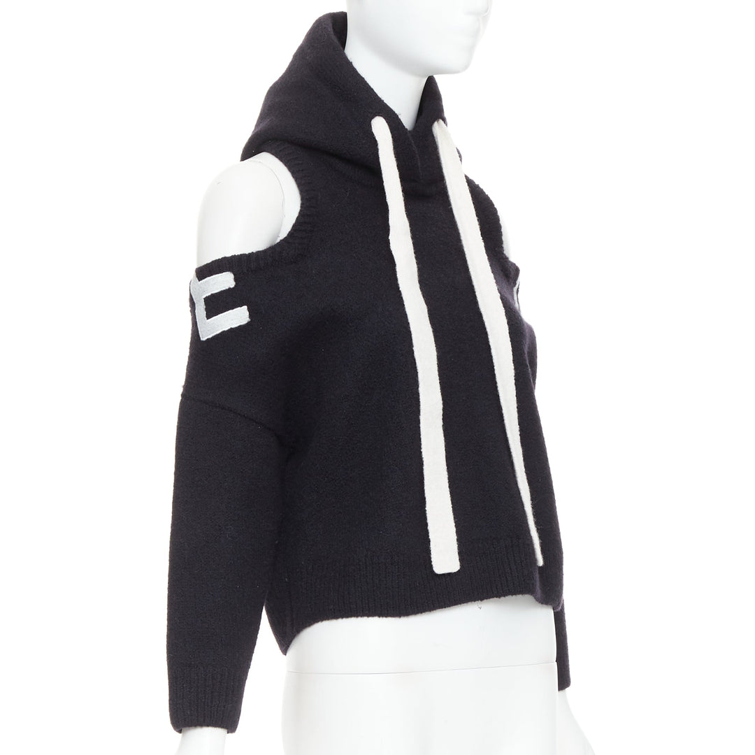 MONSE 2021 black extrafine merino wool grey logo cut out deconstructed hoodie S
