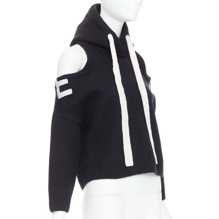 MONSE 2021 black extrafine merino wool grey logo cut out deconstructed hoodie S