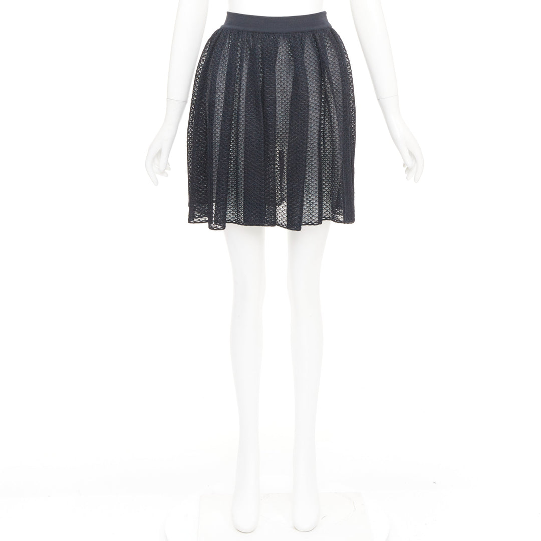 ALAIA black silk blend shiny scale cut out pleated flared skater skirt FR40 L