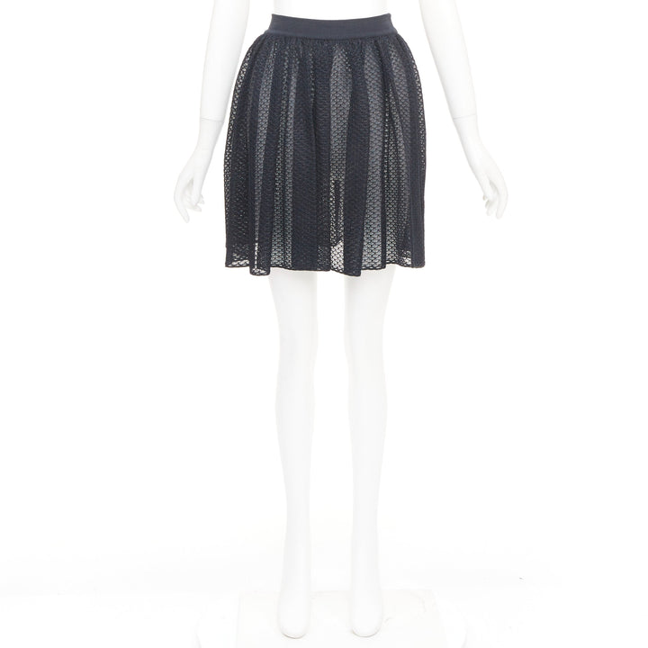 ALAIA black silk blend shiny scale cut out pleated flared skater skirt FR40 L