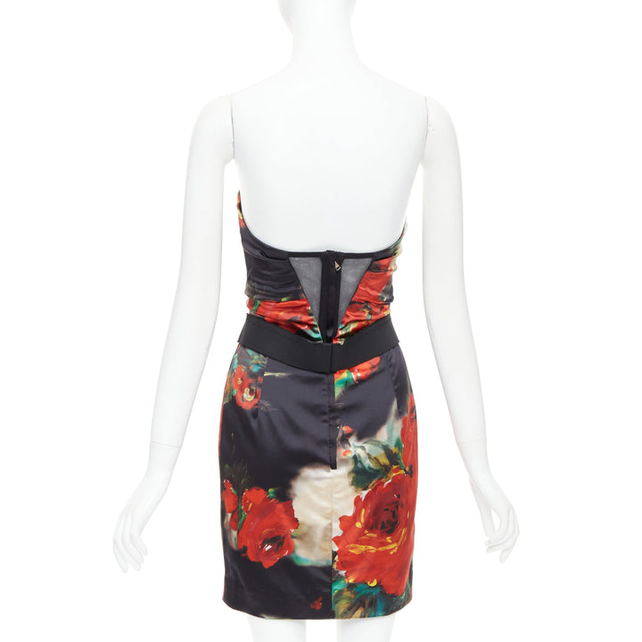 dolce and gabbana black dress with red roses Dolce & Gabbana Black Rose Flower Embroidered Short Dress (Size IT40) RRP $2,395