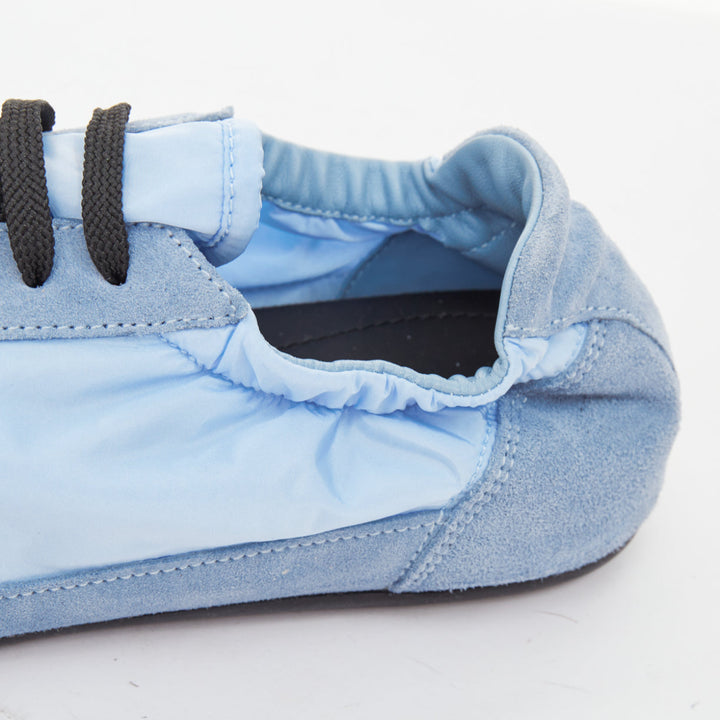 PRADA Collapse ReNylon light blue suede elasticized lowtop sneakers EU41 US8