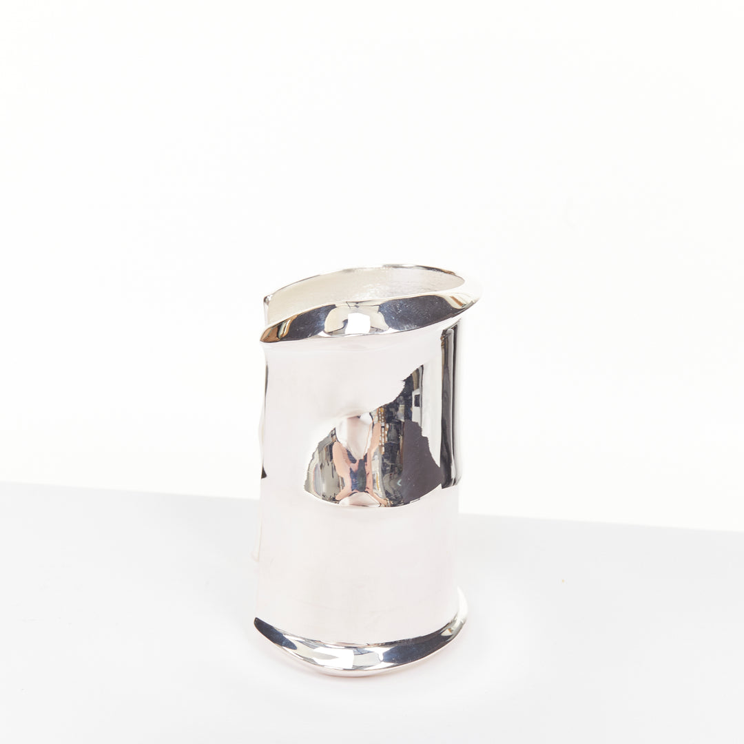 SAINT LAURENT Wavy silver tone brass mirrored shine architectural cuff bangle