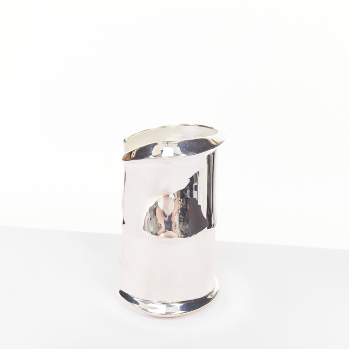 SAINT LAURENT Wavy silver tone brass mirrored shine architectural cuff bangle