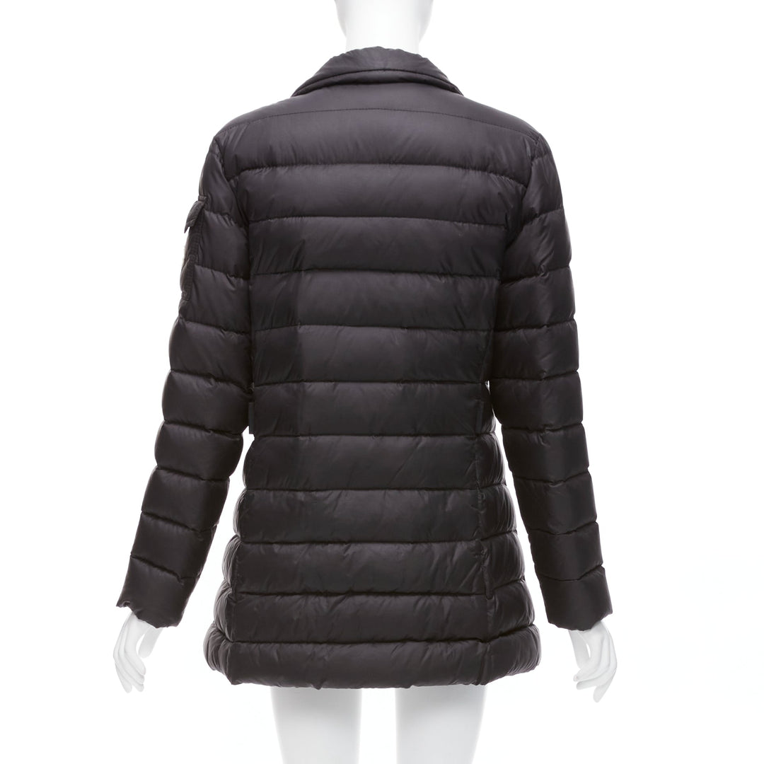 MONCLER Norme Afnor black quilted puffer zip front A line coat Sz3 L