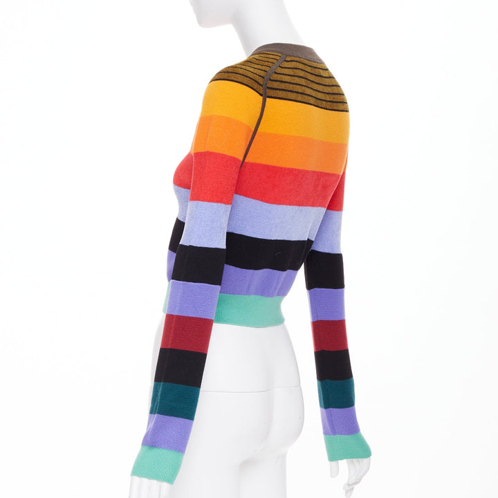 CHRISTOPHER JOHN ROGERS 014 multicolor wool blend rainbow striped cardigan XS