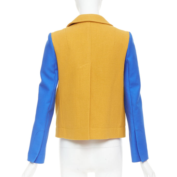 CARVEN 2013 yellow wool blue long sleeve pocketed double breasted jacket FR36 S