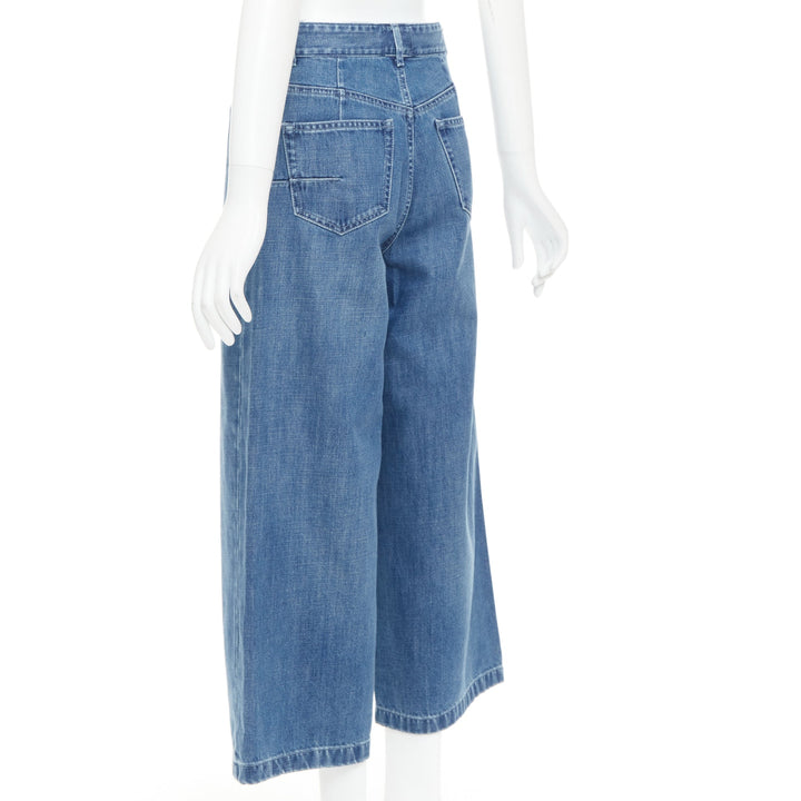 CHRISTIAN DIOR blue washed darted pockets wide mid waist cropped jeans
