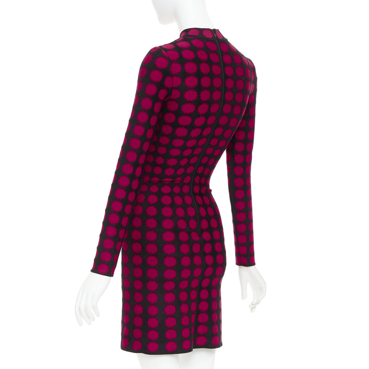 ALAIA red black viscose graphic polka dot illusion bodycon dress FR36 S