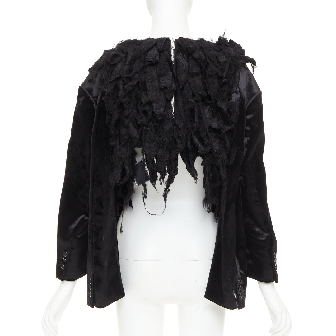 rare COMME DES GARCONS 2019 Runway black shredded silk fringe multi sleeves top