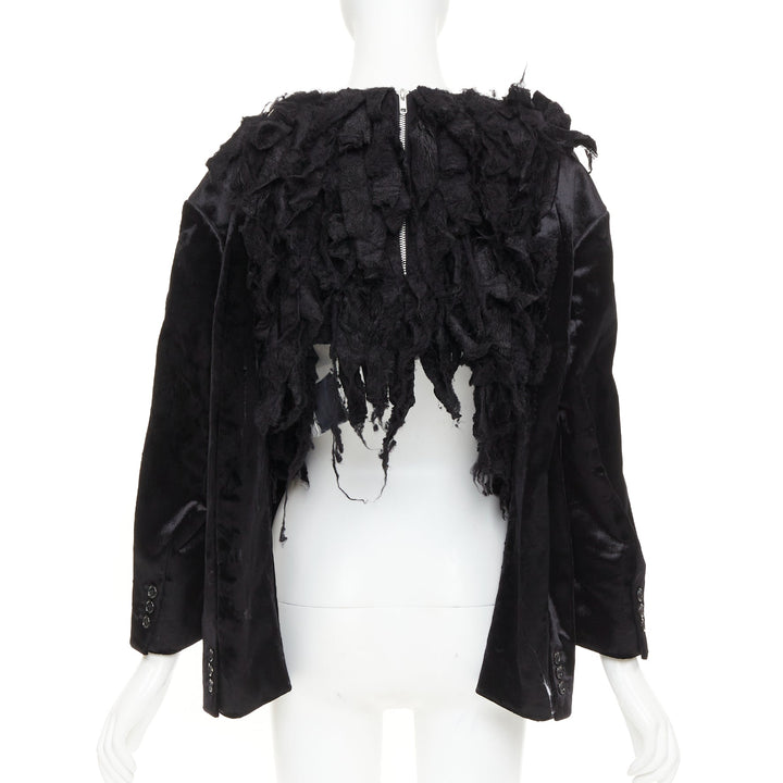 rare COMME DES GARCONS 2019 Runway black shredded silk fringe multi sleeves top