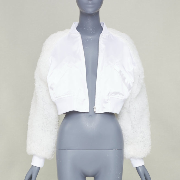 COMME DES GARCONS GIRL 2022 white tulle ruffle sleeve satin cropped jacket M