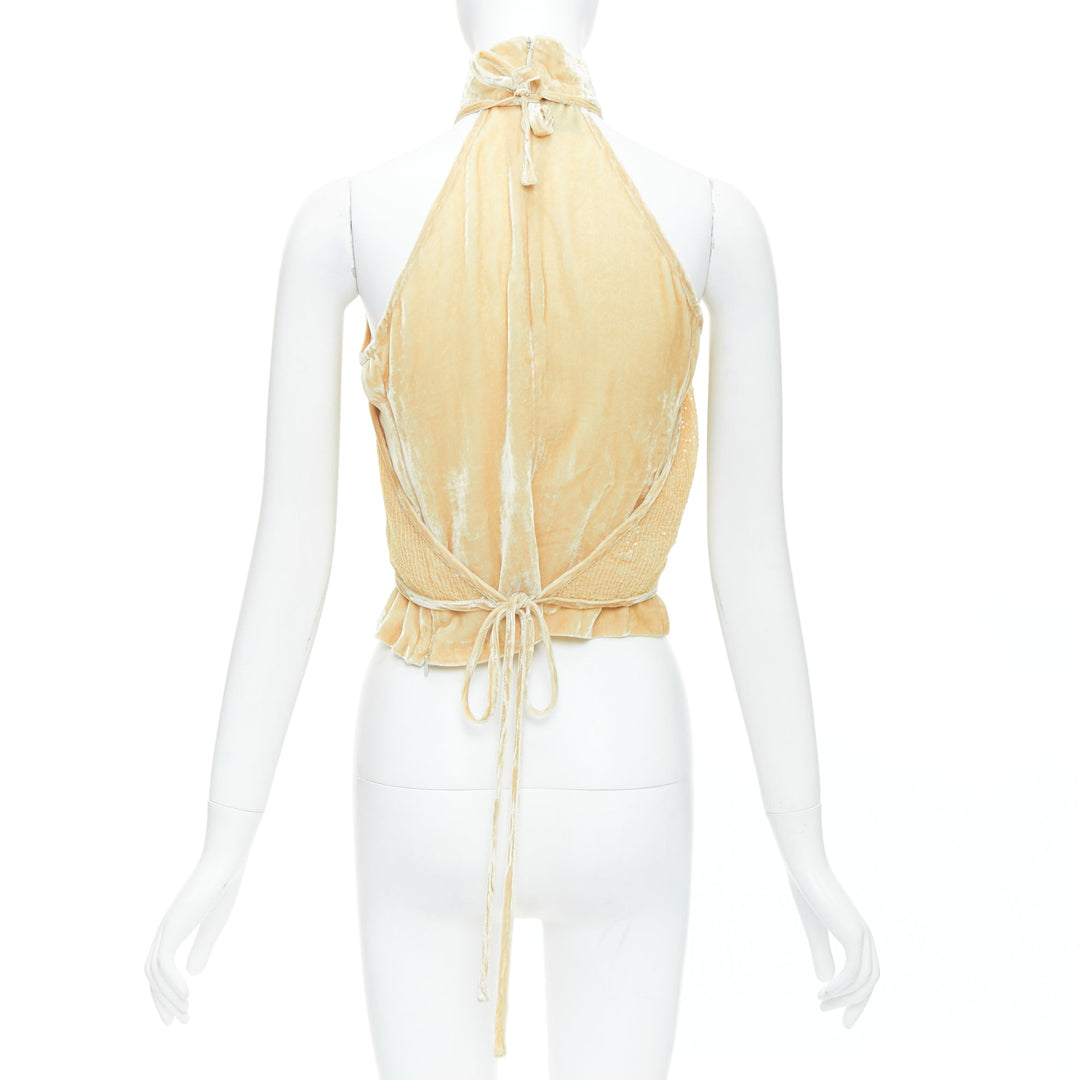 rare GIANFRANCO FERRE Vintage cream beaded velvet layered halter top IT42 M