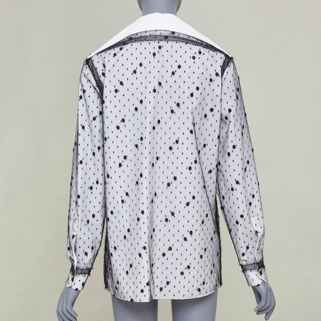 VALENTINO 2021 Point Esprit white black polka dot tulle bow cotton shirt IT38 XS