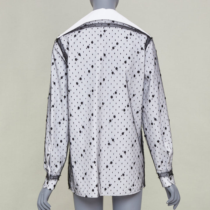 VALENTINO 2021 Point Esprit white black polka dot tulle bow cotton shirt IT38 XS